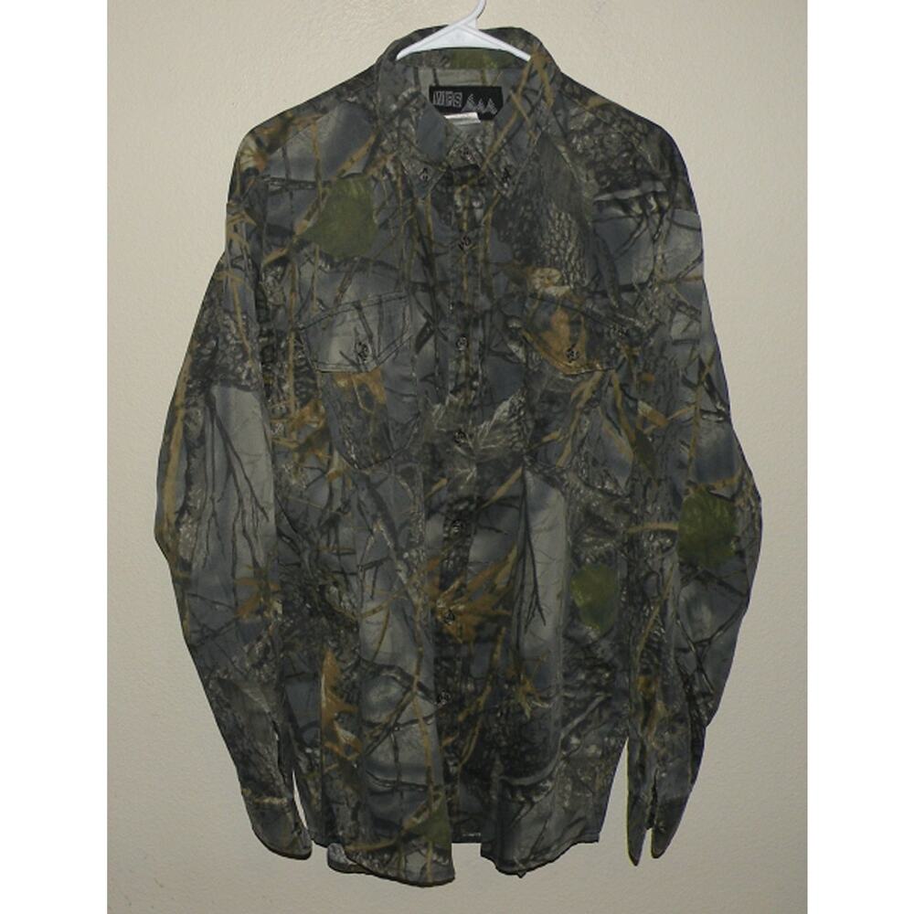 WFS Element Gear Men’s Large LS Button Shirt Gray Camo Cotton Blend